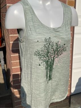 Icebreaker Merino Wool Mint Green Graphic Scoop Neck Tank with Tree Print